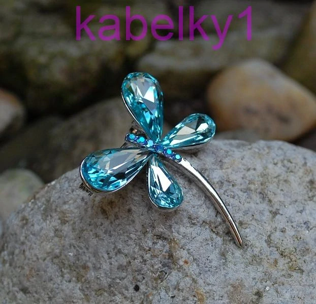 Brošňa vážka mentolová strieborný podklad