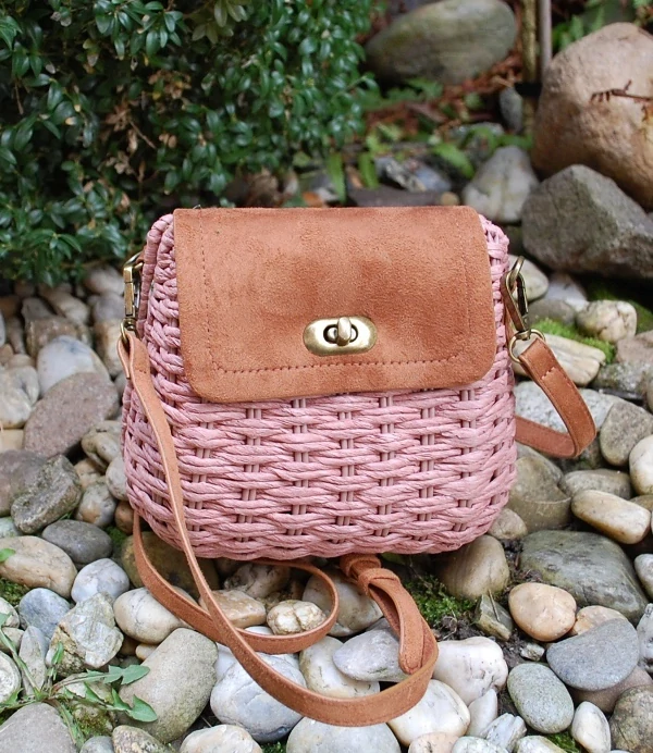 Kabelka špagátová ružová hnedá pletená