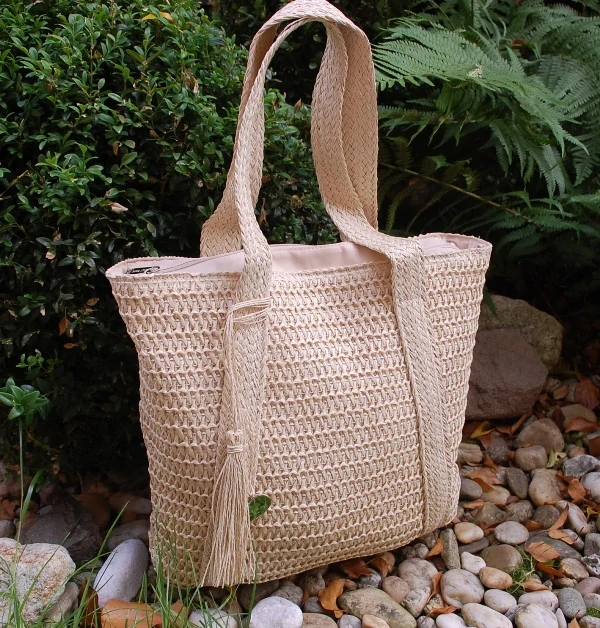 Kabelka smotanová pletená dlhé rúčky