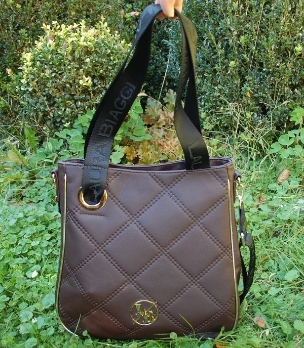 Kabelka hnedá so zlatým lemom dlhé ramienko Laura Biaggi