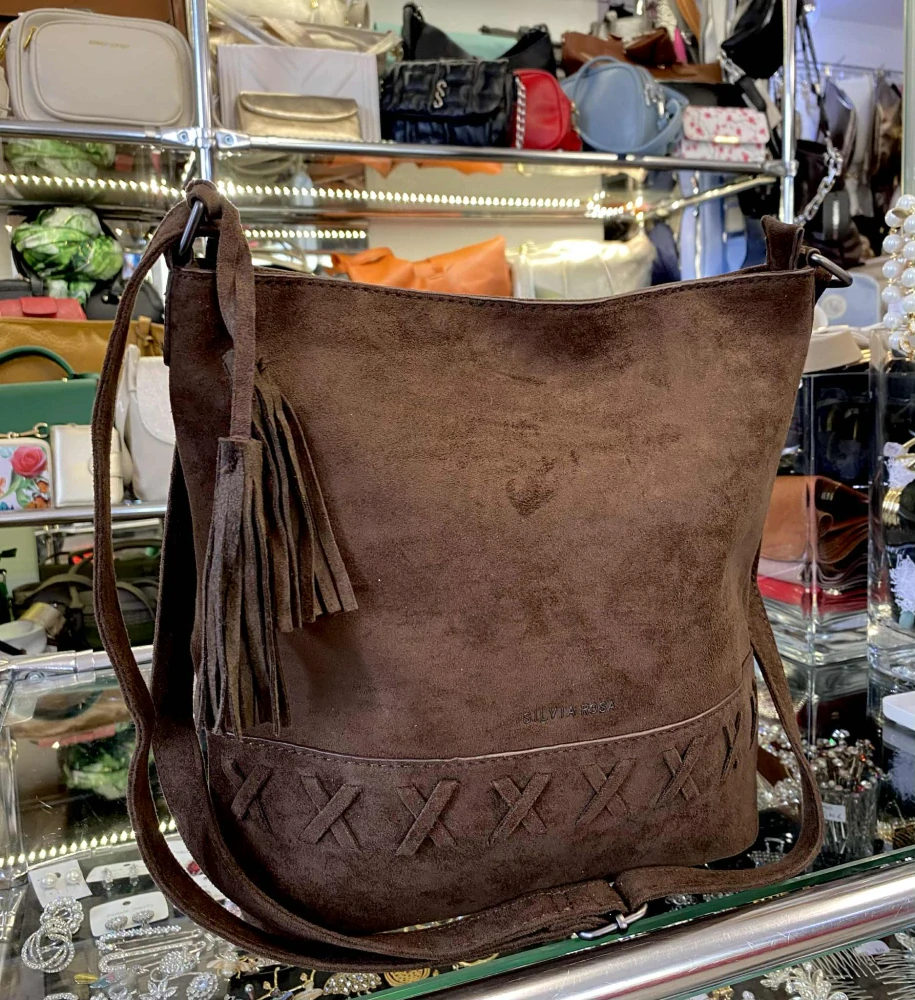 Kabelka hnedá semišová matná matná kovanie 