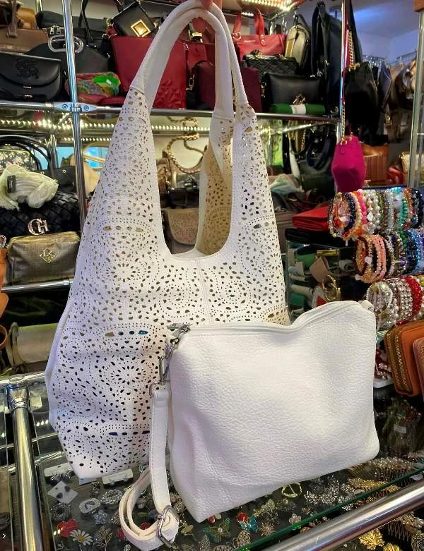 Kabelka biela matná veľká a malá  