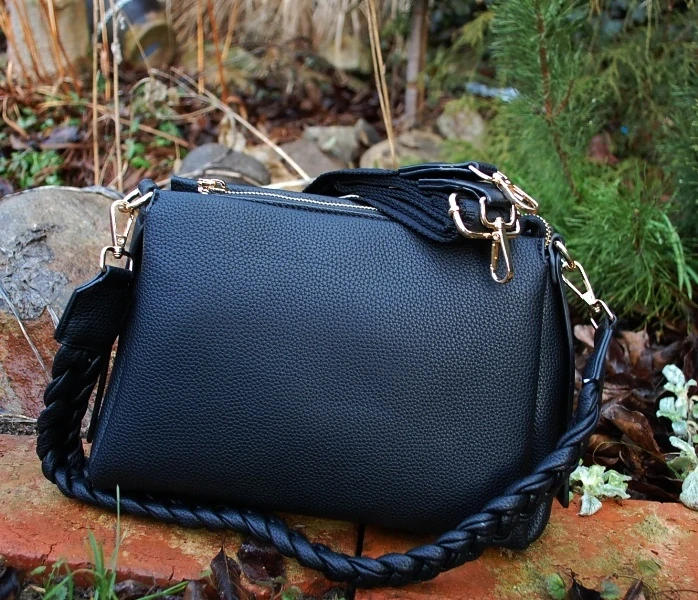 Kabelka čierna pletená rúčka dlhé ramienko