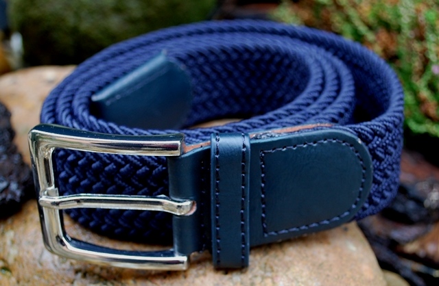 Opasok unisex modrý pletený pružný strieborné kovanie