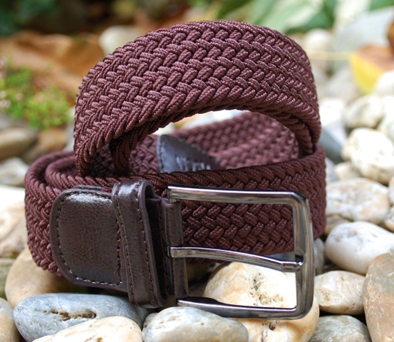 Opasok unisex hnedý pletený pružný strieborné kovanie