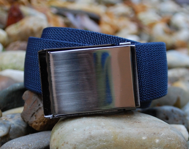 Opasok unisex modrý látkový pružný šedé kovanie