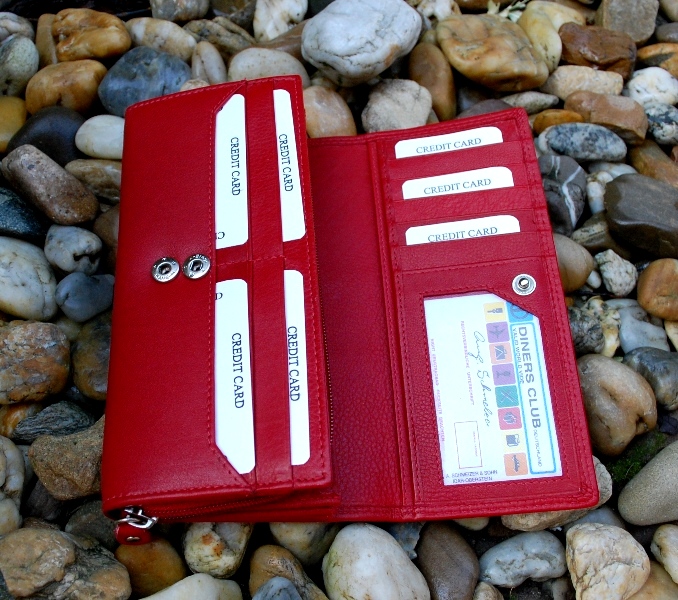 Dámska červená peňaženka koža matná zipsy Roberto