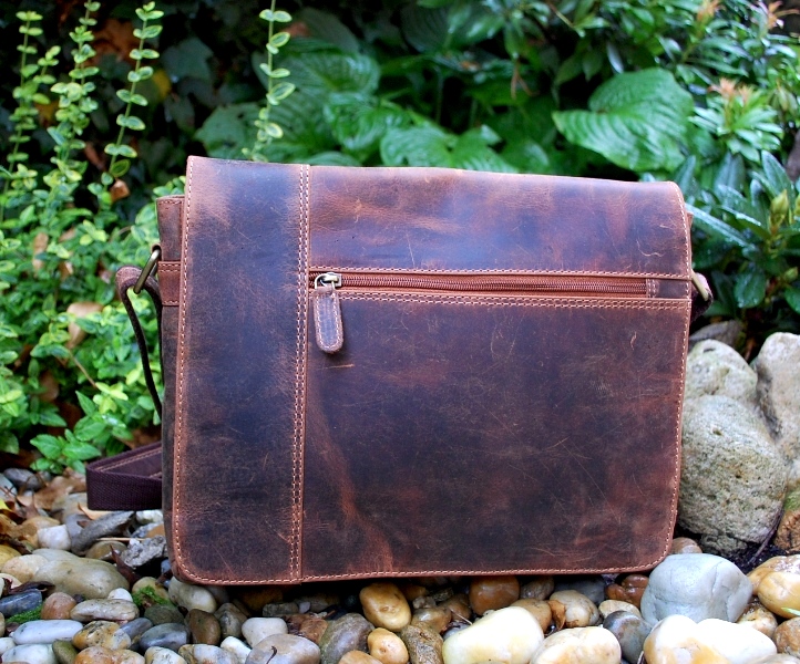 Panská hnedá melírovaná taška kožená crossbody tmavé kovanie brúsená koža veľká