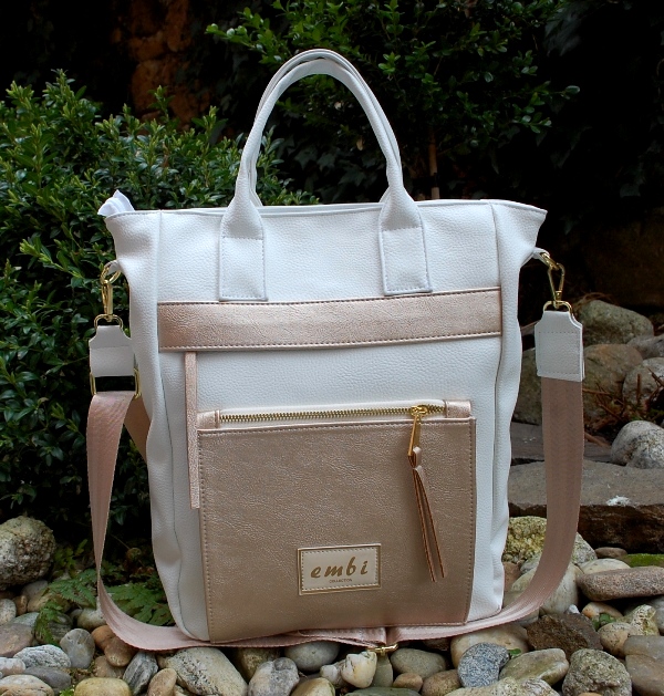 Kabelka biela zlatá prešívaná krémové ramienko EMBI