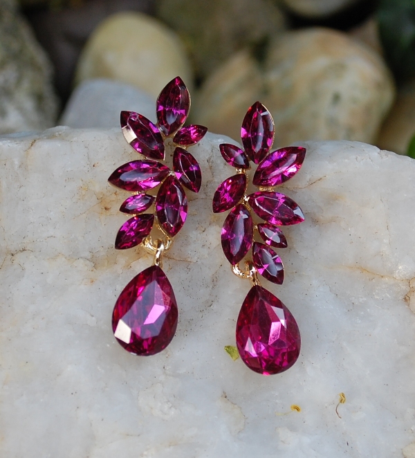 Náušnice ružové brúsené sklo zlatý podklad