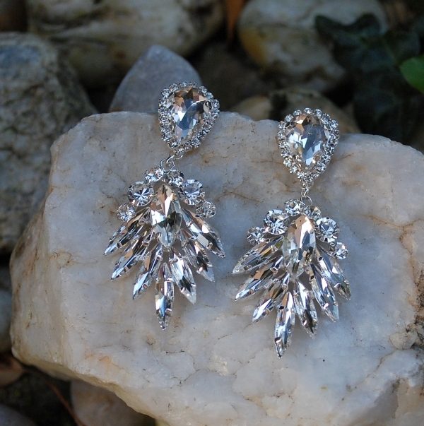 Náušnice strieborné spoločenské strieborné brúsené sklo 