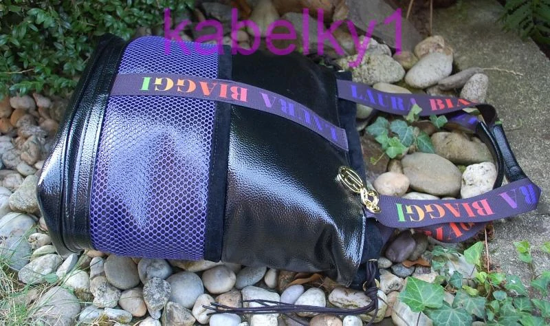 Kabelka čierna fialová s farebnými rúčkami LAURA BIAGGI