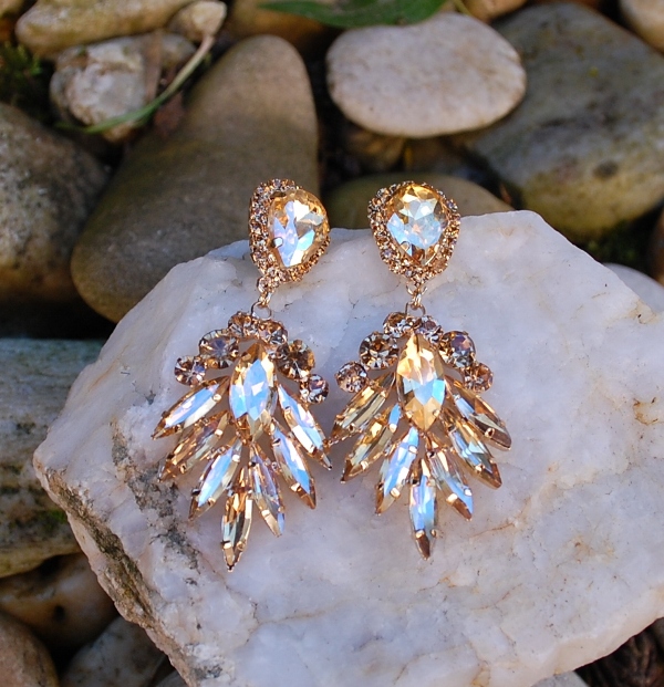 Náušnice zlaté spoločenské zlaté brúsené sklo 