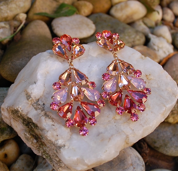 Náušnice zlaté ružové spoločenské rose gold brúsené sklo