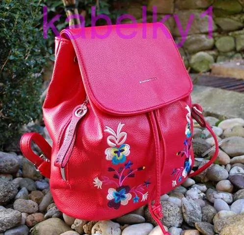 Batoh červený ružová mint modrá fialová vyšívka