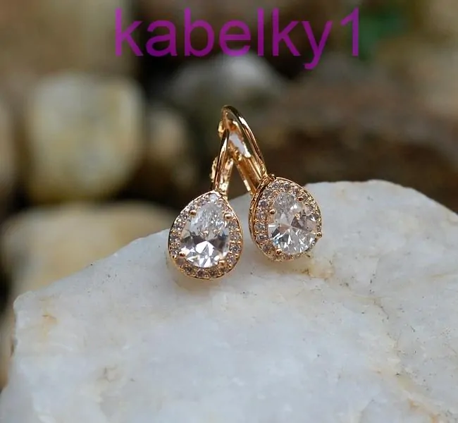 Náušnice slzy zlatá farba brúsené číre sklo 