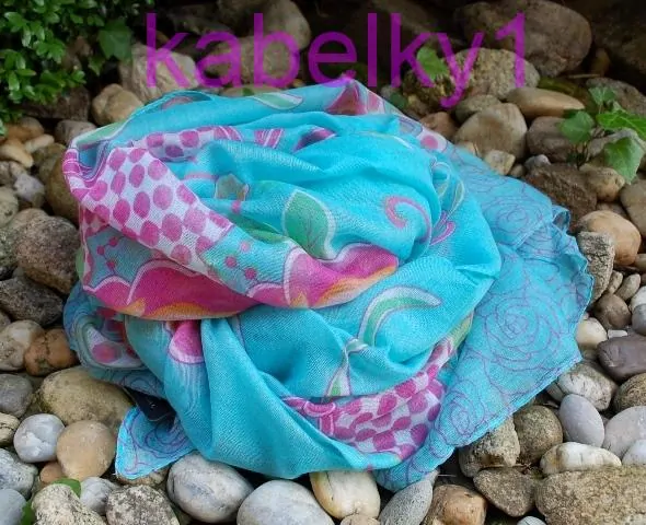 Šál krásne kvety modrá mint mentolová biela ružová