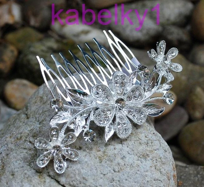 Ozdobná strieborná spona hrebeň brúsené sklo 