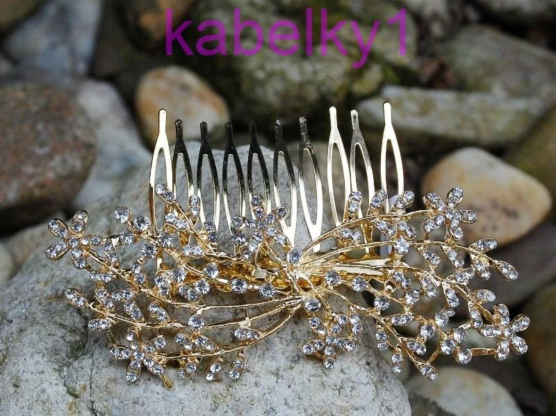 Ozdobná zlatá spona hrebeň brúsené sklo štras
