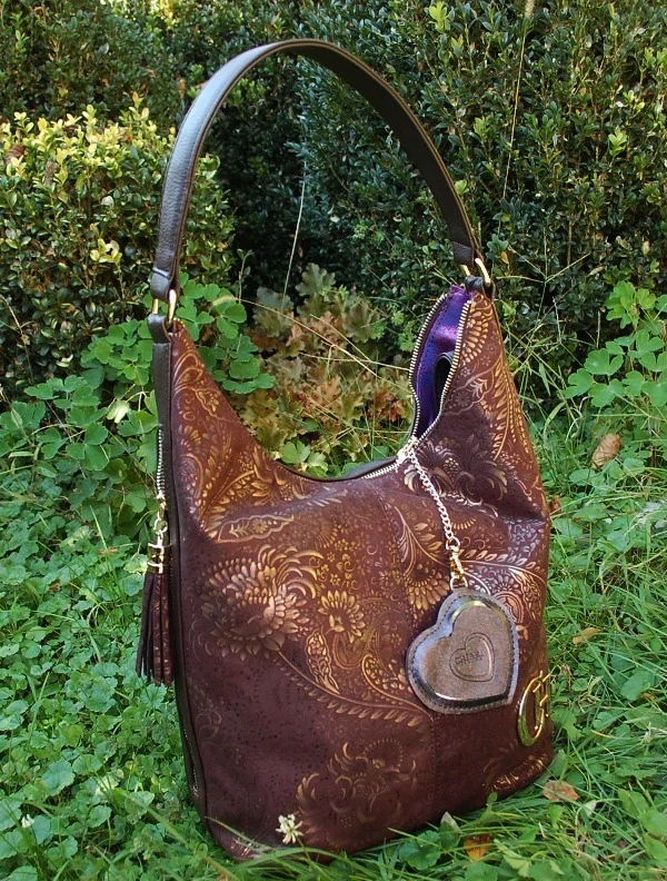 Kabelka hnedá zlatá zlaté kvety Chiara 