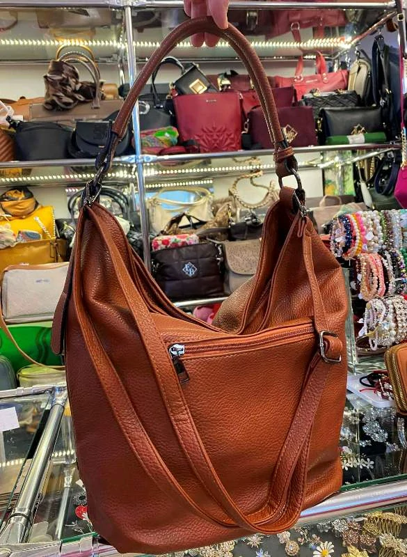 Kabelka hnedá koňaková crossbody tmavé kovanie