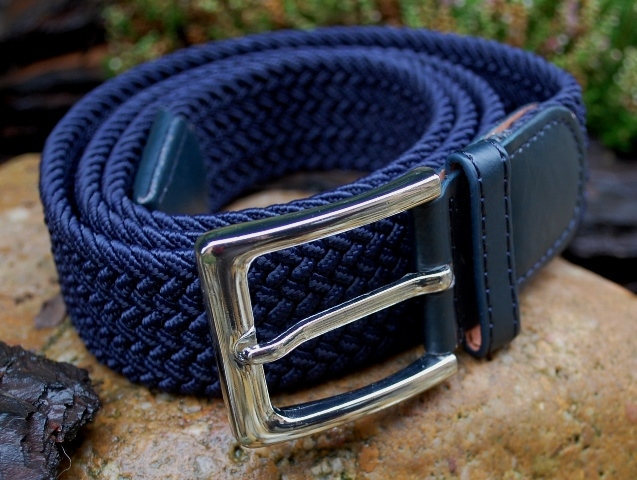 Opasok unisex modrý pletený pružný strieborné kovanie