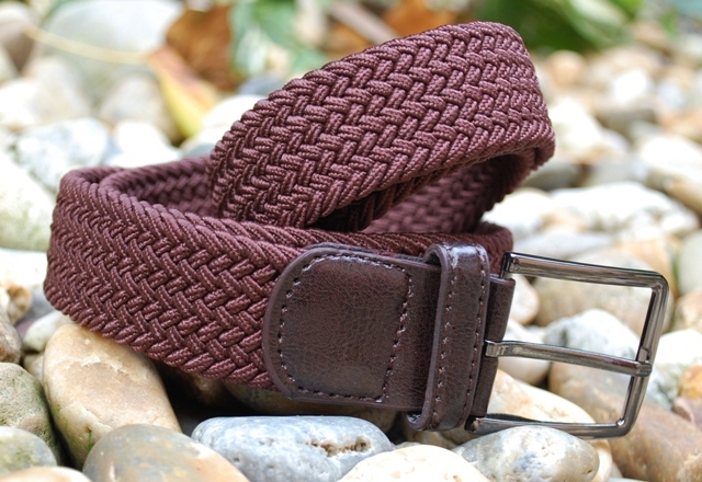 Opasok unisex hnedý pletený pružný strieborné kovanie