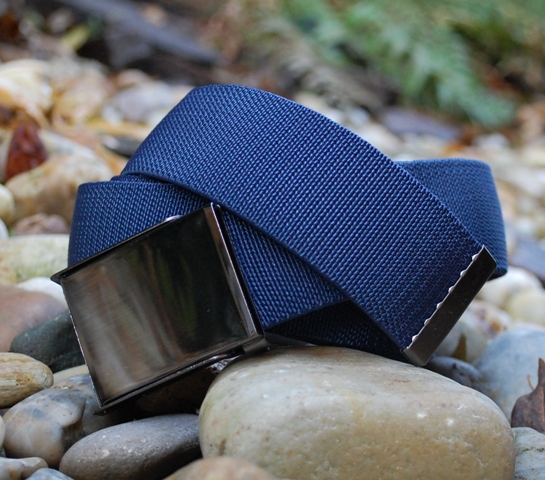 Opasok unisex modrý látkový pružný šedé kovanie