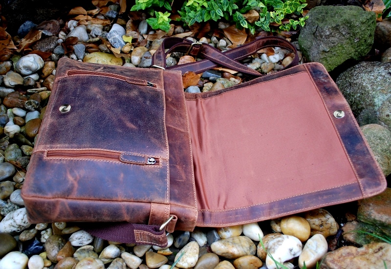 Panská hnedá melírovaná taška kožená crossbody tmavé kovanie brúsená koža veľká