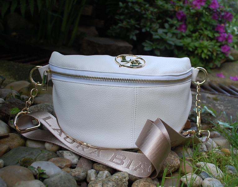 Kabelka biela ľadvinka zlatá retiazka Laura Biaggi