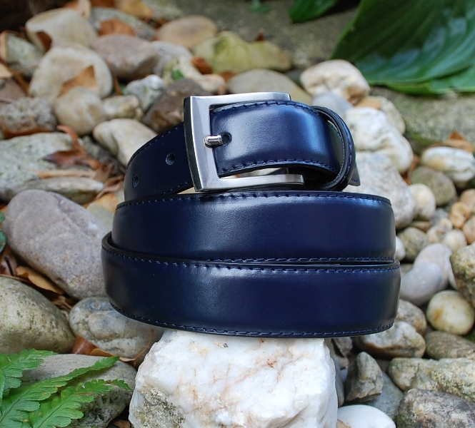 Opasok modrý tmavý strieborné tmavé kovanie 