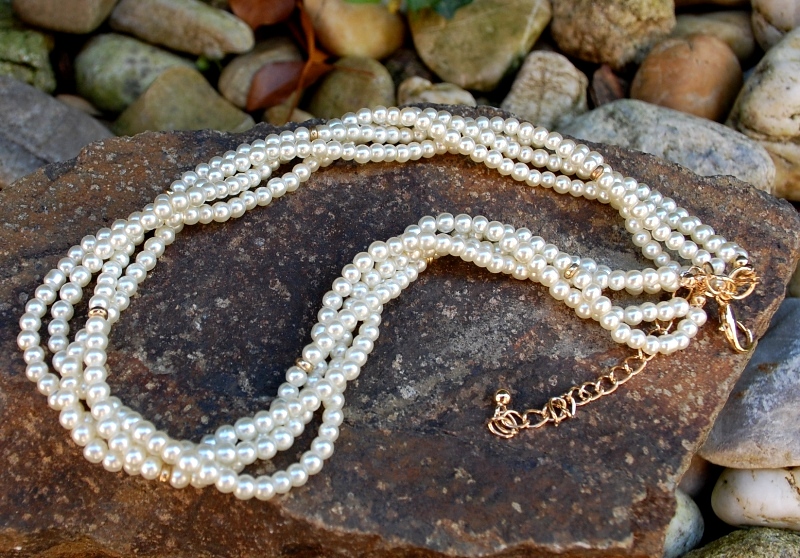 Náhrdelník perlový zlatá retiazka zlaté korálky