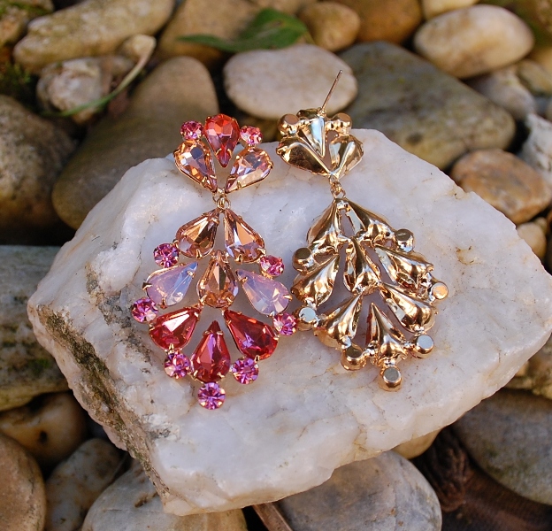 Náušnice zlaté ružové spoločenské rose gold brúsené sklo