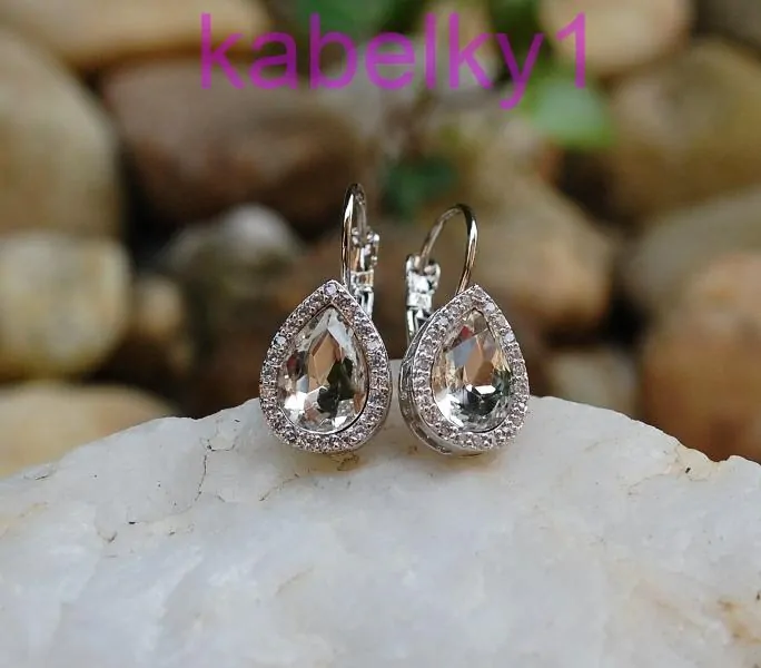 Náušnice slzy strieborné brúsené číre sklo 