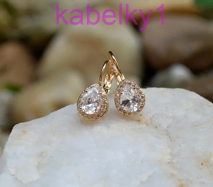 Náušnice slzy zlatá farba brúsené číre sklo 