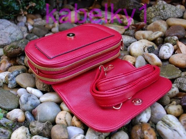 Kabelka červená zlaté kovanie dlhé ramienko