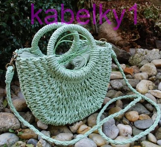 Kabelka mint mentolová špagátová pletená