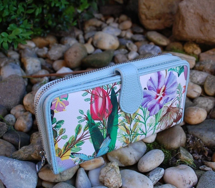 Dámska peňaženka motýle a kvety modrá