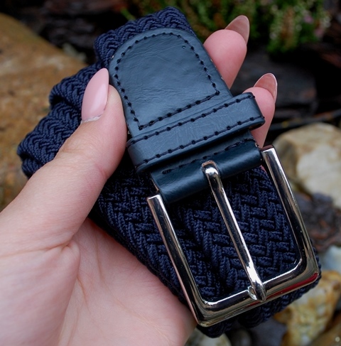 Opasok unisex modrý pletený pružný strieborné kovanie