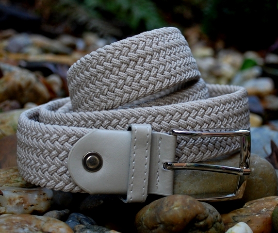 Opasok unisex šedý pletený pružný strieborné kovanie