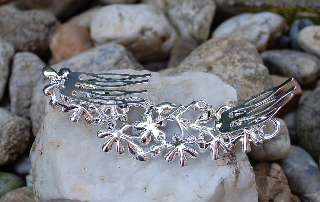 Ozdobná strieborná spona hrebeň brúsené sklo 