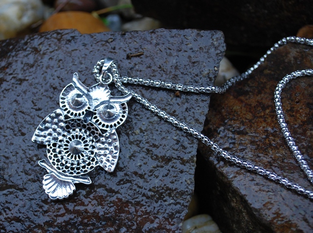 Náhrdelník retiazka sova strieborná farebné kamienky