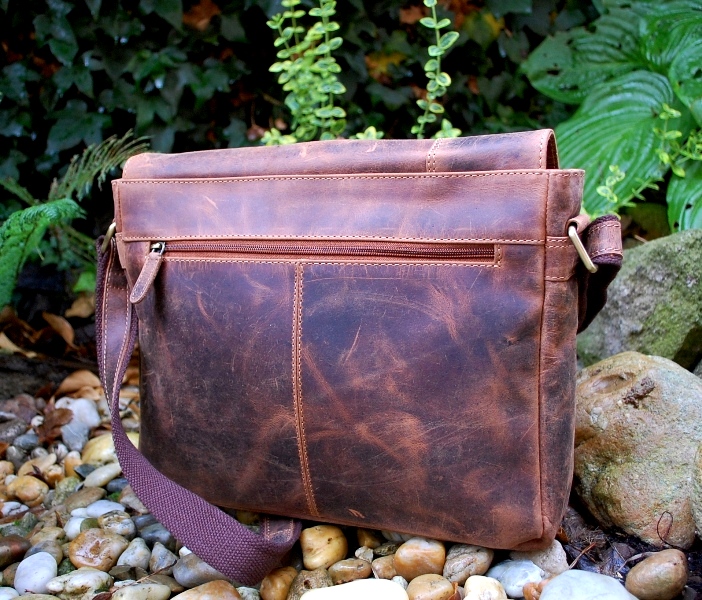 Panská hnedá melírovaná taška kožená crossbody tmavé kovanie brúsená koža veľká