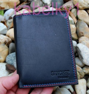 Čierna pánska peňaženka červené modré prešívanie luxusná koža vysoká