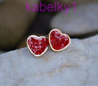 Náušnice srdiečka zlaté červené MONA z chirurgickej ocele brúsené sklo 