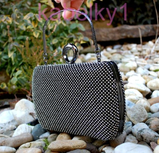 Kabelka čierna strieborná štrasová plesová ozdobné zapínanie