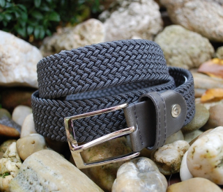 Opasok šedý pletený pružný strieborné kovanie