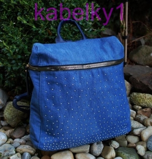 Ruksak džínsový strieborné trblietky a zlatý zips