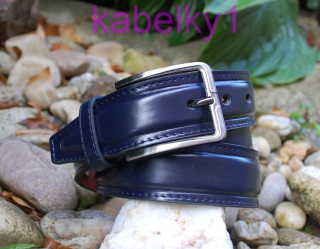 Opasok modrý tmavý široký tmavé strieborné kovanie 