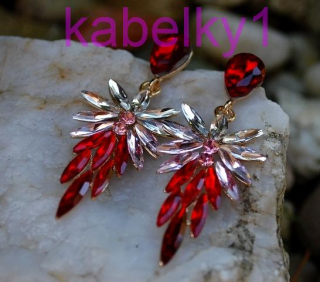 Náušnice štrasové červené ružové strieborné brúsené sklo